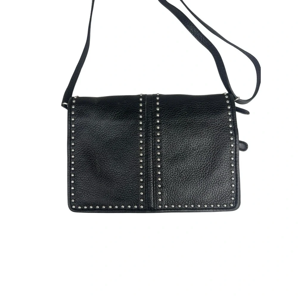 Brighton Pretty Tough Organizer Bag Black Leather Studded Bag Detachable Strap
